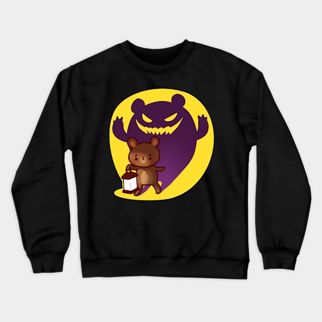 Cute Bear with a Scary Lantern Shadow Crewneck Sweatshirt by vooolatility